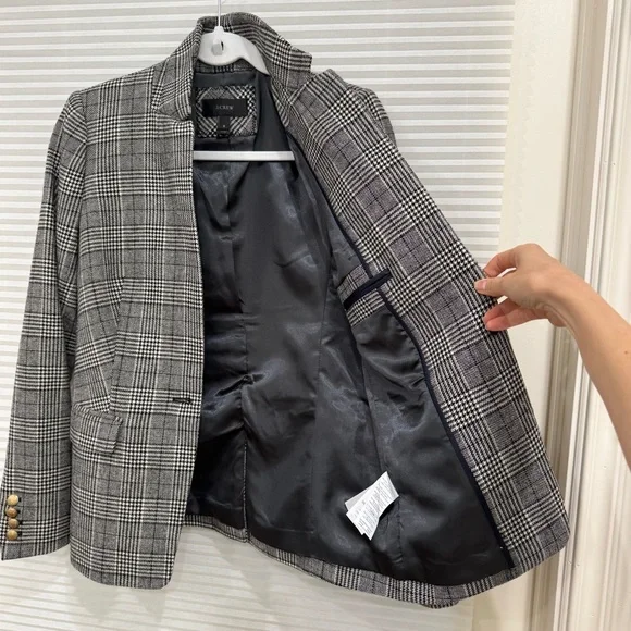 J Crew Regent Blazer Glen Plaid Wool Size 2